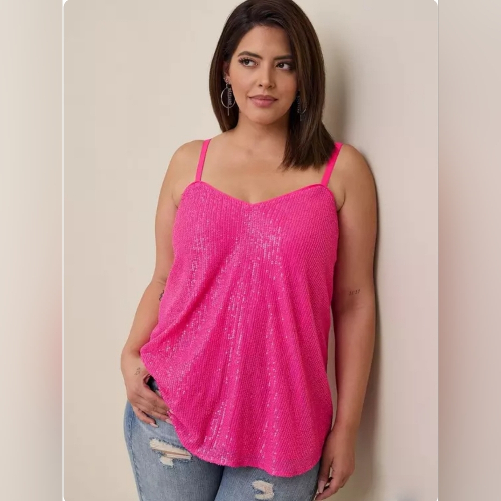 Torrid Sophie Sequin Swing Cami Size 2X Color Pink Glo (Hot Pink) NWOT - Picture 6 of 10